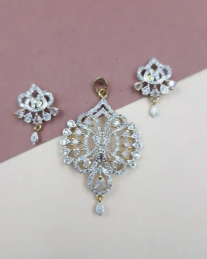 Sriasmi Gold Silver Tone White American Diamond Pendent