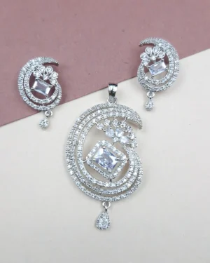 Sriasmi Silver Tone White American Diamond Pendent