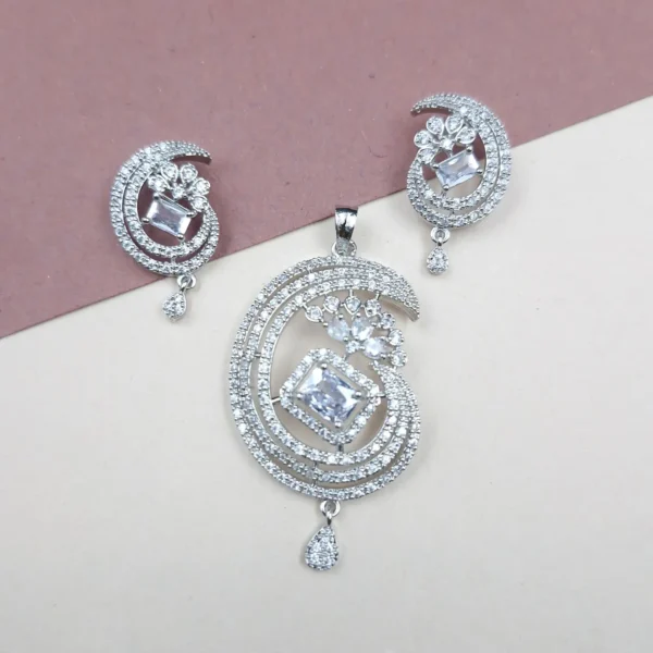 Sriasmi Silver Tone White American Diamond Pendent