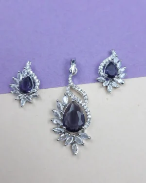 Sriasmi Silver Tone Voilet American Diamond Pendent