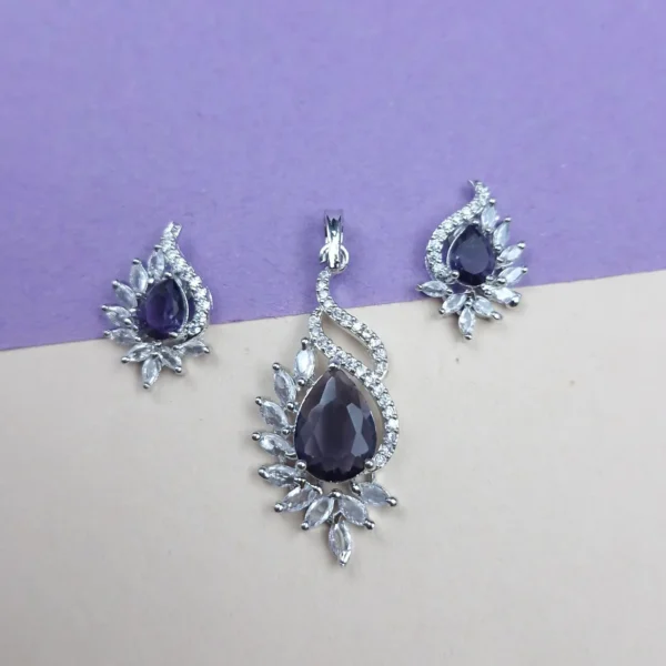 Sriasmi Silver Tone Voilet American Diamond Pendent
