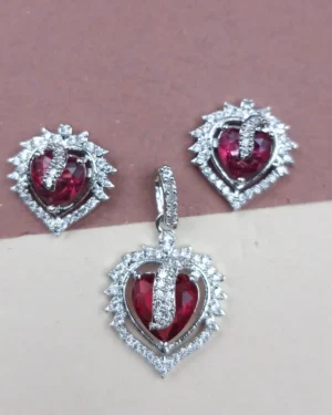 Sriasmi Silver Tone Red American Diamond Pendent