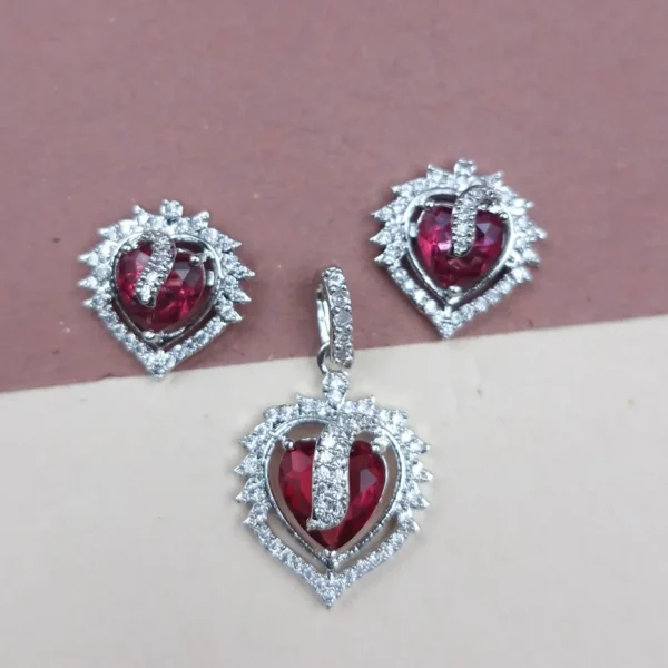 Sriasmi Silver Tone Red American Diamond Pendent