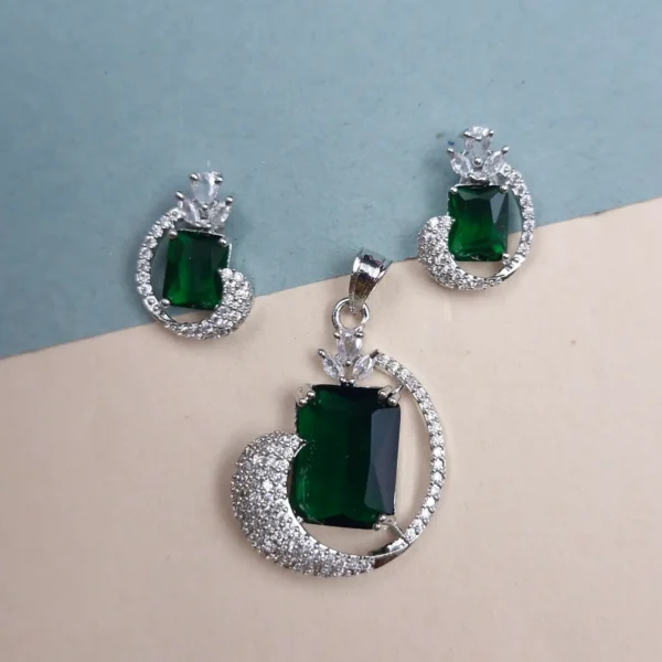 Sriasmi Silver Tone Green American Diamond Pendent