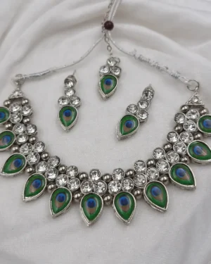 Sriasmi Traditional Mor Pankh Oxidised Necklace set