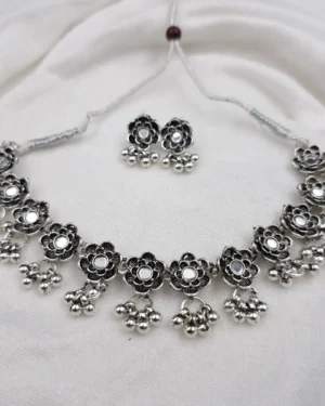 Sriasmi Traditional Flower Oxidised Necklace set