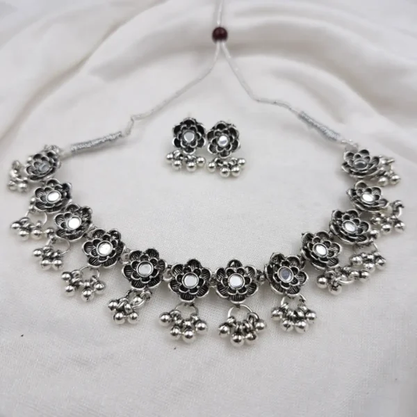Sriasmi Traditional Flower Oxidised Necklace set