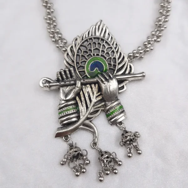 Sriasmi Traditional Krishna Mor Pankh Oxidised long Necklace set - Image 3
