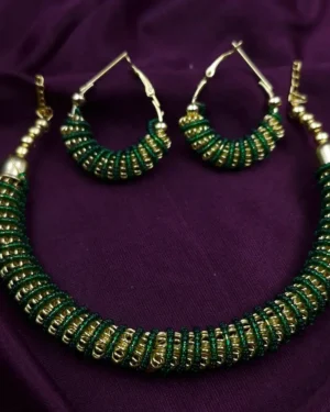 Gold-Green Elegant Lightweight Korean Necklace Set | Sriasmi.com