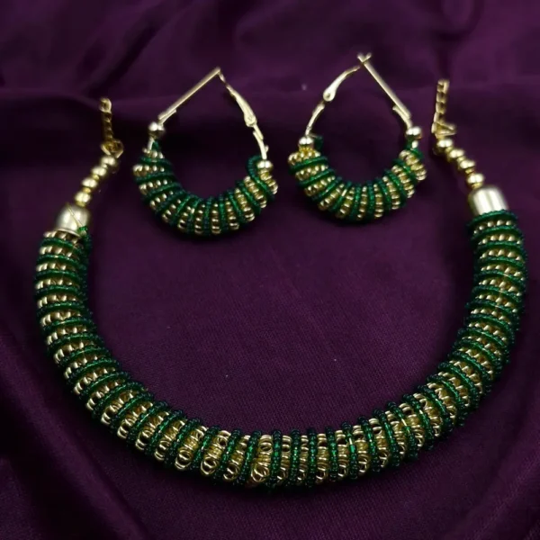 Gold-Green Elegant Lightweight Korean Necklace Set | Sriasmi.com