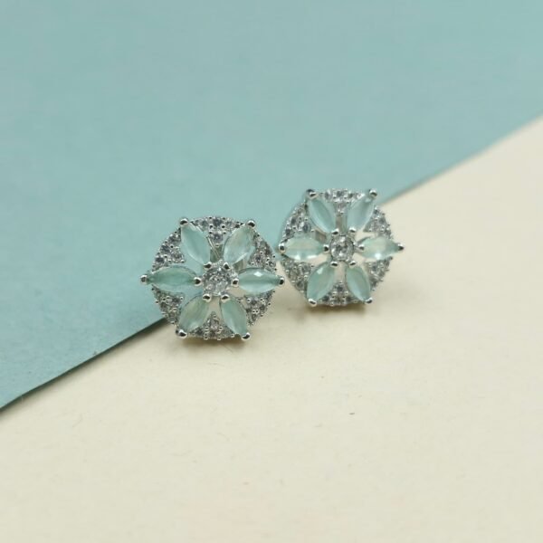 Sriasmi Silver Tone Mint green American Diamond Studs