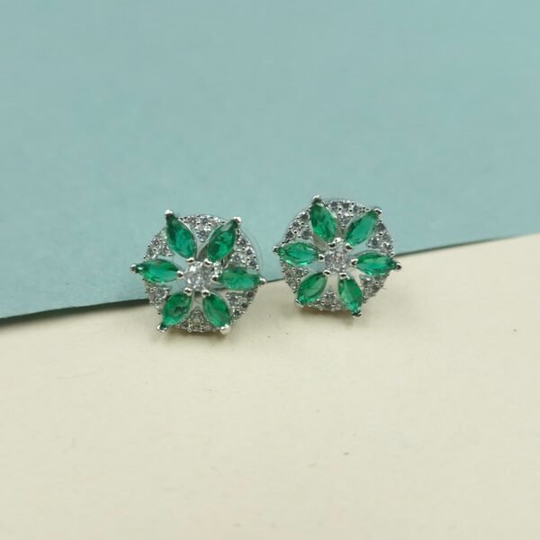 Sriasmi Silver Tone Green American Diamond Studs