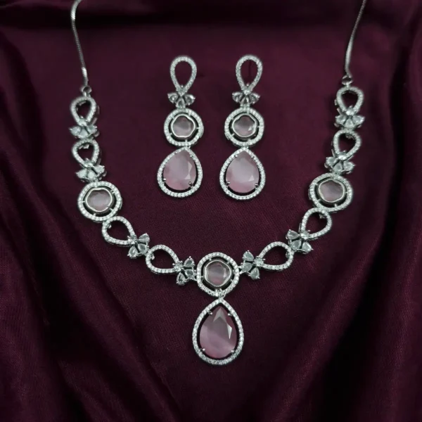 Sriasmi Pink American Diamond Necklace Set