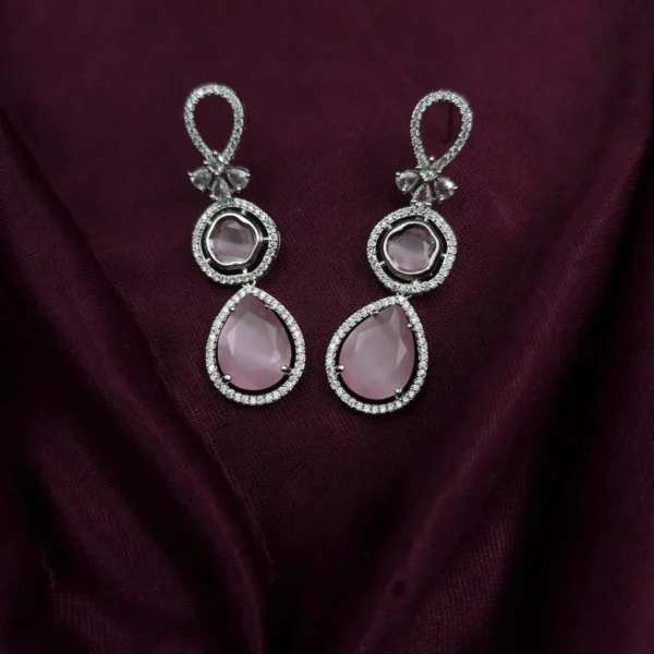 Sriasmi Pink American Diamond Necklace Set - Image 2