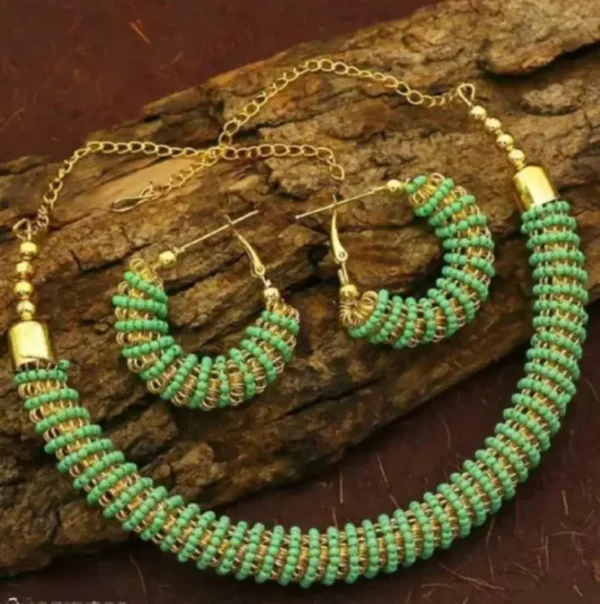 Gold-Green Elegant Lightweight Korean Necklace Set | Sriasmi.com - Image 4