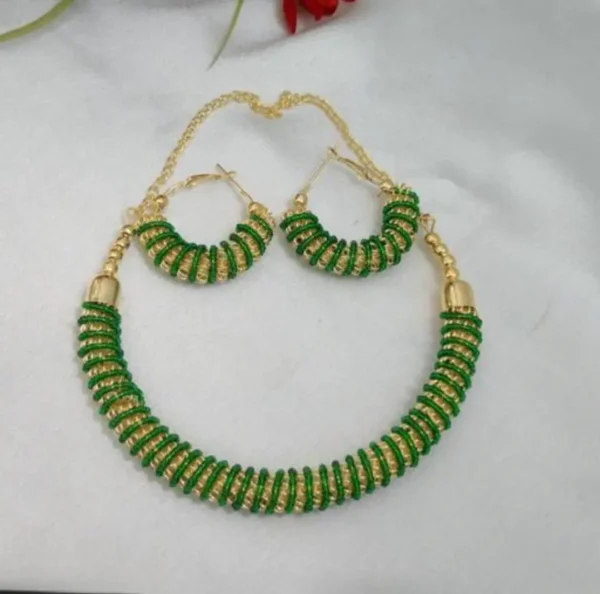 Gold-Green Elegant Lightweight Korean Necklace Set | Sriasmi.com - Image 3