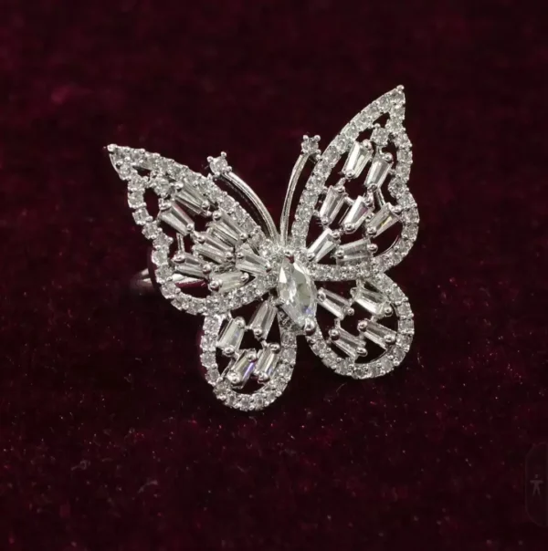 Sriasmi Silver Tone White American Diamond Butterfly Ring - Image 3