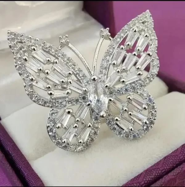 Sriasmi Silver Tone White American Diamond Butterfly Ring - Image 2